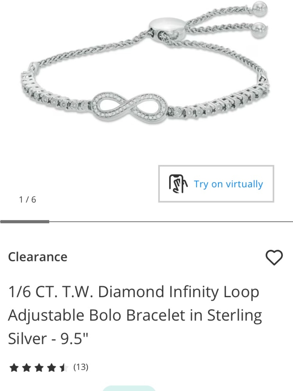 Zales Sterling Silver Diamond Infinity Bolo Bracelet - Silver